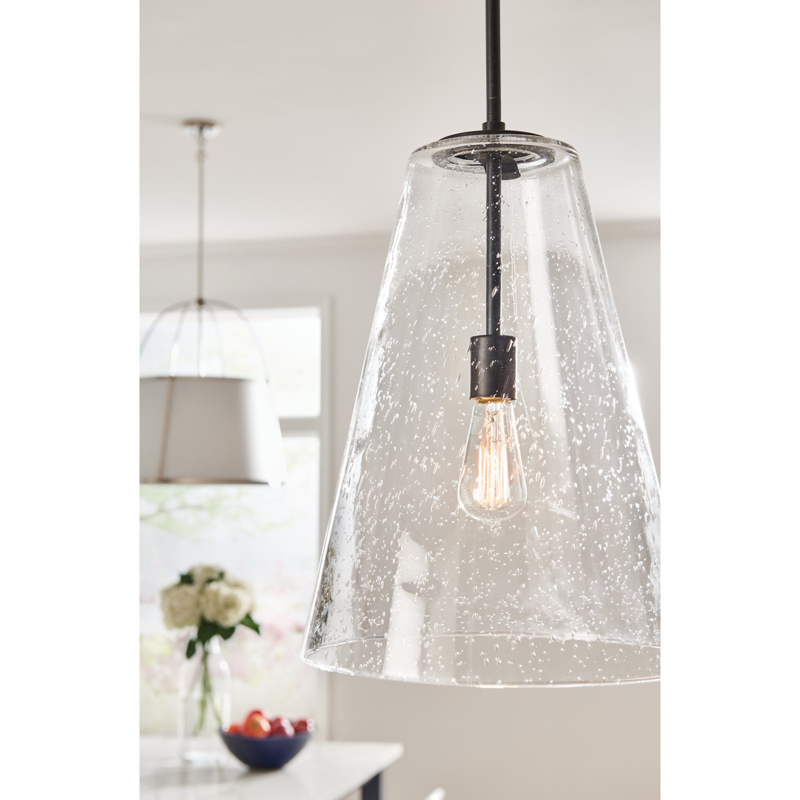 Evanne Single Light Glass Dimmable Pendant, Polished Nickel