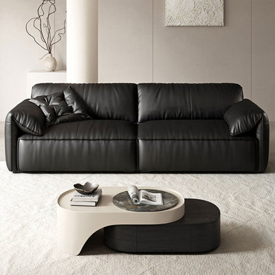 Black Genuine Leather Modular Sofa cushion Loveseat