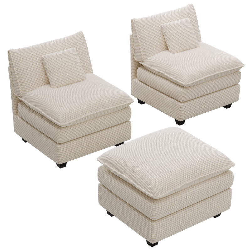 Ensemble de fauteuils d'appoint modulaires avec repose-pieds, grand fauteuil de lecture rembourré, White