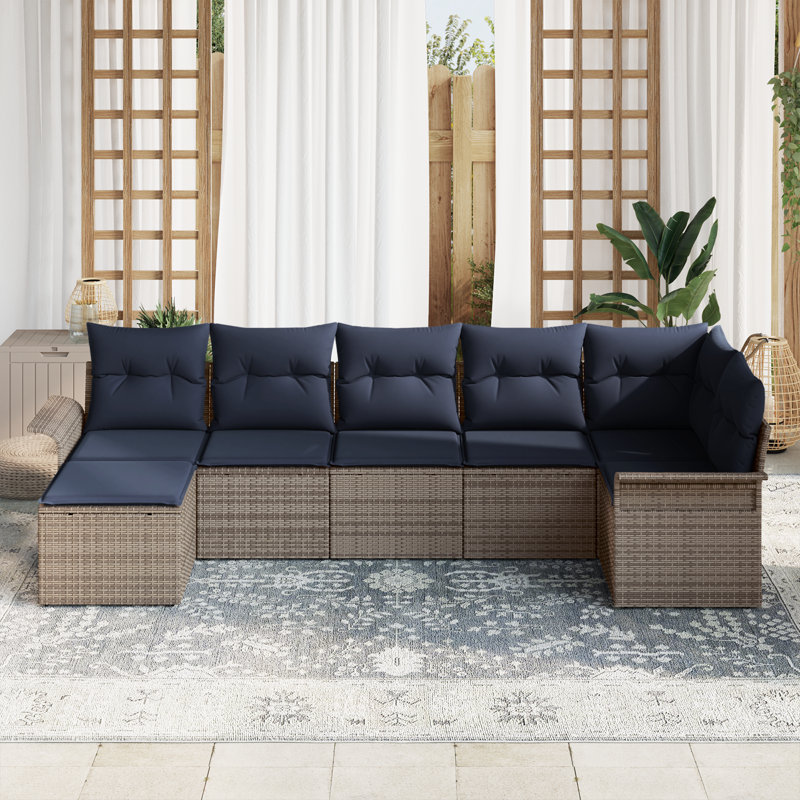Ensemble de canapé de jardin avec coussin en rotin gris vidaXL, Structure grise / coussin bleu marine