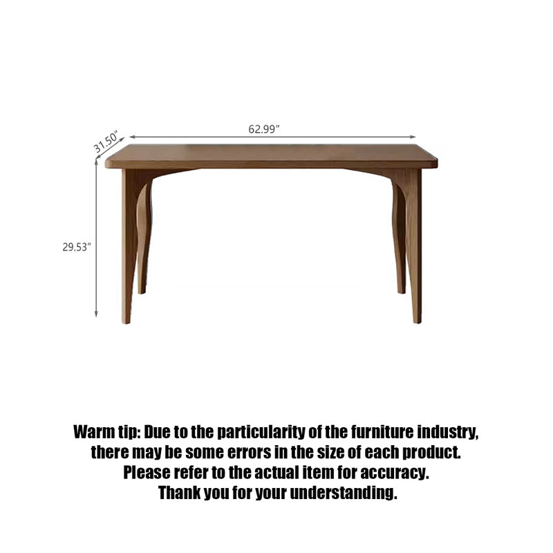 French modern-style rectangular solid wood dining table, 29.53"H x 62.99"L x 31.5"W