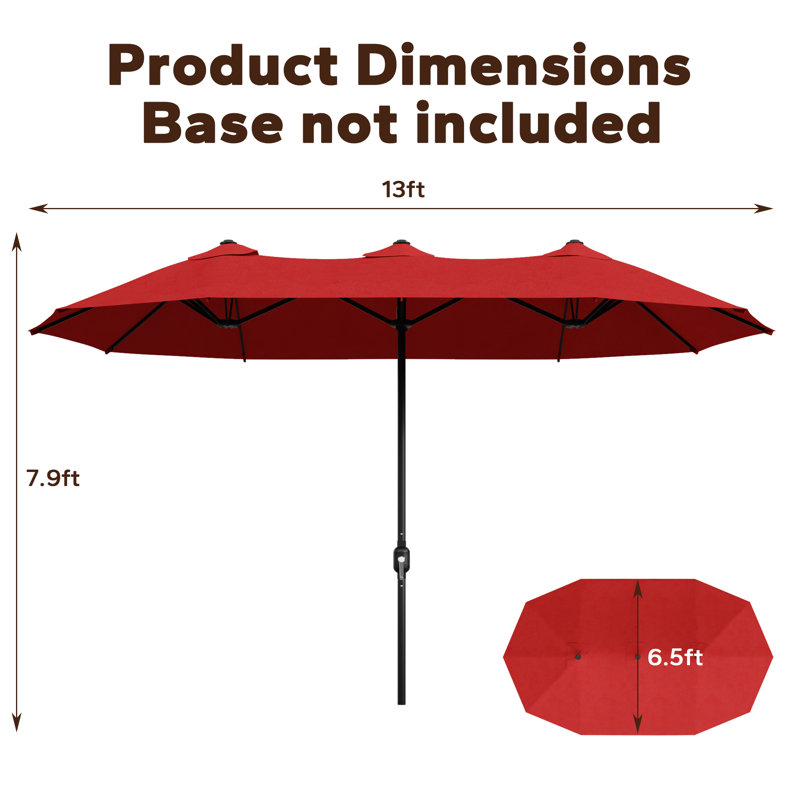 Parasol d'extérieur 13 pi double face, Rouge
