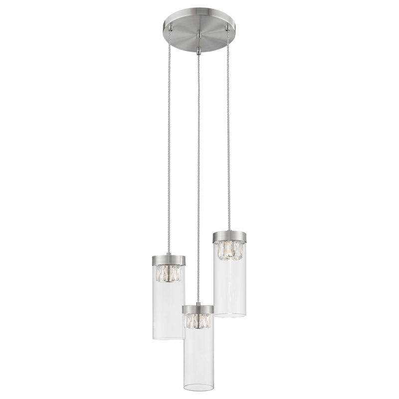 Raunds 3 - Light Cluster Cylinder Pendant, Satin Nickel