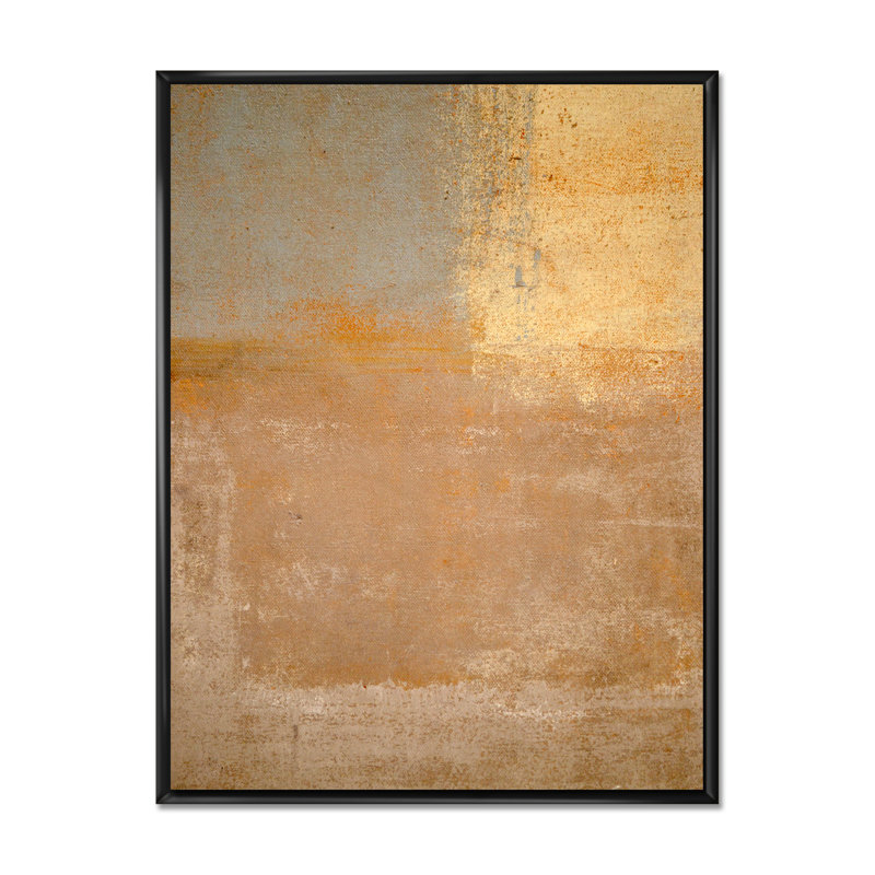 Gris et beige abstrait - art mural moderne et contemporain, H 36 po x l 24 po x P 1 po, Cadre flottant noir