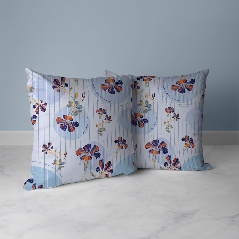 Coussin décoratif réversible intérieur / extérieur Circular Garden, H 18 po x l 18 po, Bleu / orange / multicolore