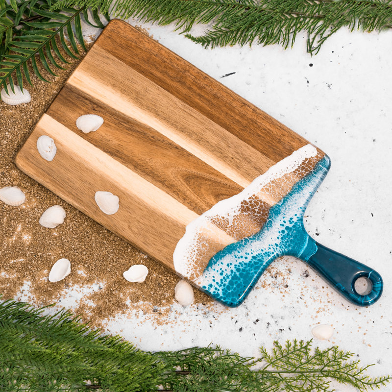Plateau de fromage en acacia Ailan fait à la main de taille moyenne de 8 po x 16 po, conception Ocean Vibe