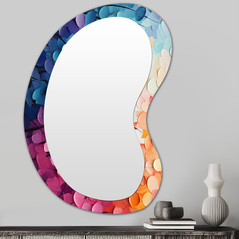 Naewe Rainbow Reverie collages IV - Abstract Collages Asymmetrical Decorative Mirror, Modern Unique Shape Wall Mirror, Printed Metal Art