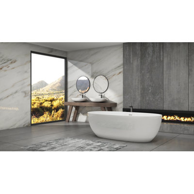 Sunset 58" x 32" Freestanding Soaking Solid Surface Bathtub