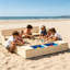 Bac à sable en bois pour enfants avec deux boîtes en plastique, siège de banc pliable, housse imperméable, doublure inférieure et espace de rangement - aire de jeu extérieure
