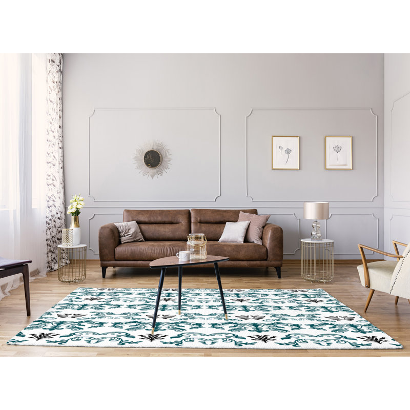 Tapis blanc / vert Damask, Rectangle 8 pi x 10 pi