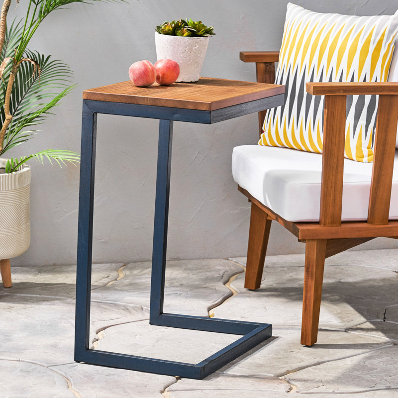 Grande table d'appoint fonctionnelle en fer et en bois de sapin, avec un design en forme de C pour plus de style, 18,17 po de profondeur, 12,79 de largeur, 25,89 po de hauteur combinée,