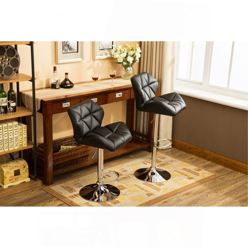 Glasgow Contemporary Tufted Adjustable Height Hidraulic Bar Stools, Set Of 2, Black