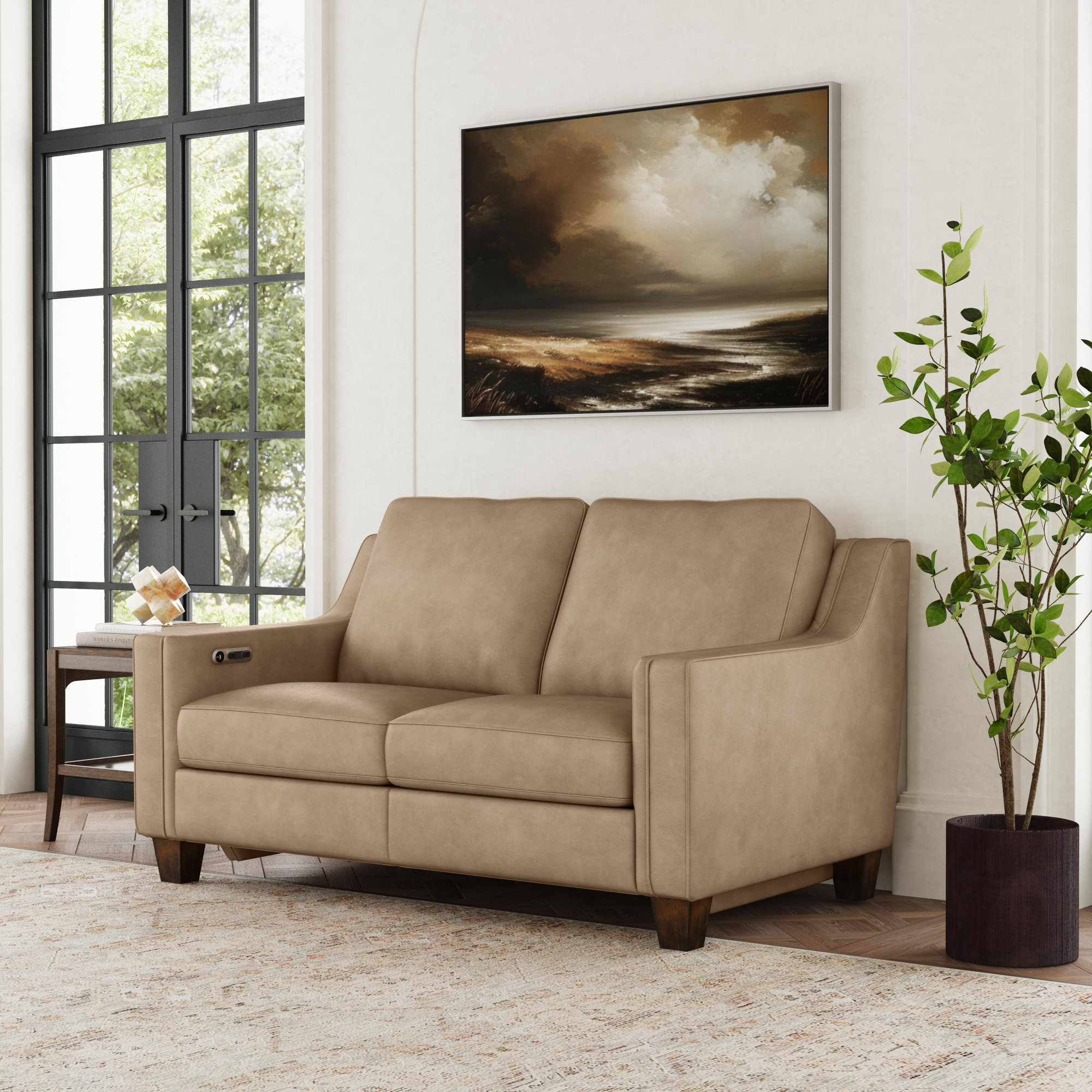 Finnegan Power Reclining Semi-Aniline Leather Loveseat, Cream