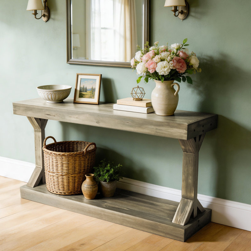 120cm Solid Wood Console Table, Natural Wood