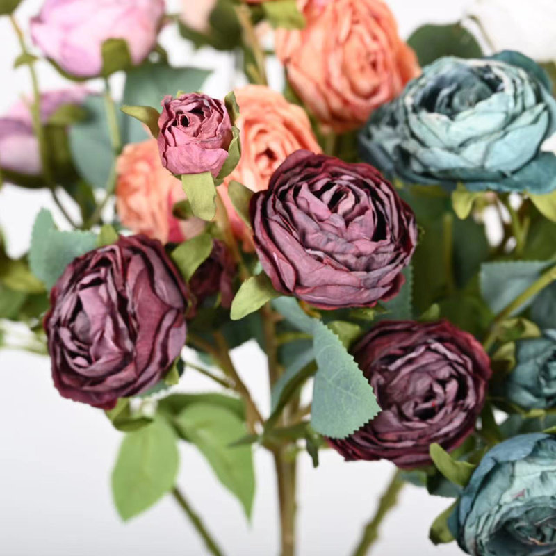 Arrangement floral de pivoines artificielles avec longue tige, fausses fleurs pour les centres de table de salle à manger