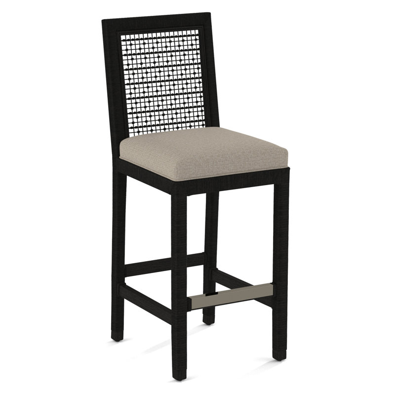 Pine Isle Bar Stool, Sunbrella Beige Pinstripe; 6205-74, Black