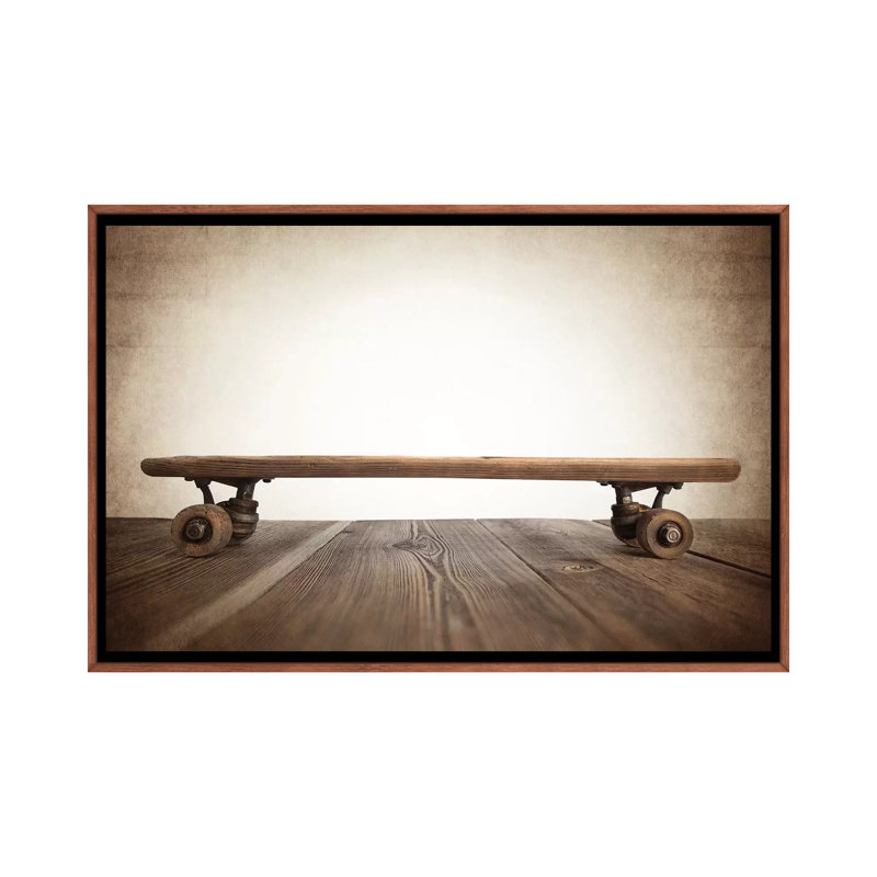 Skateboard Full Vintage - Print on Canvas, Classic Brown Wood Framed, 66.04 cm H x 45.72 cm W