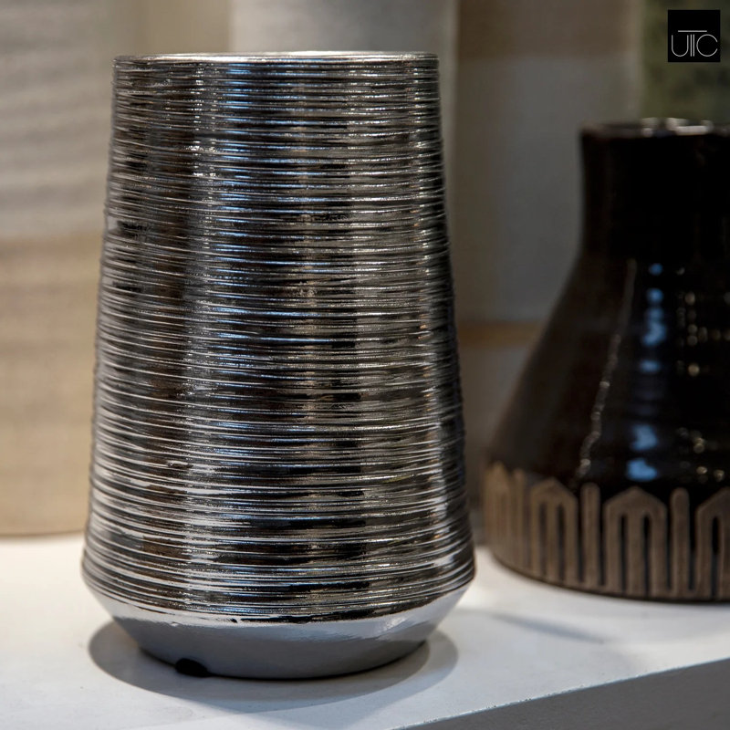Table Vase, 7.5" H x 5" W x 5" D, Silver