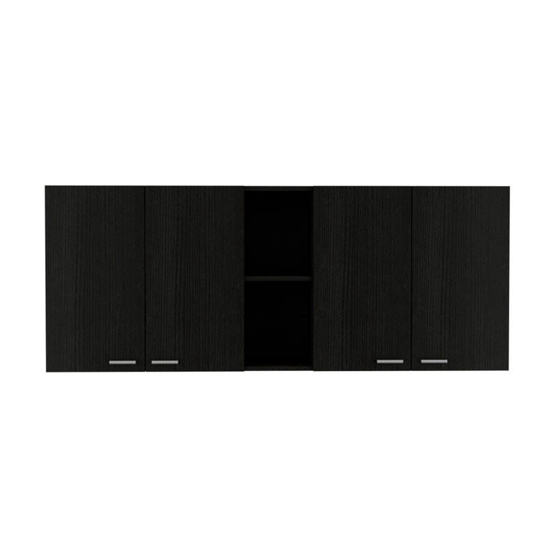 Shelton 59-inch Two Center Glass Doors Wall Cabinet, Black