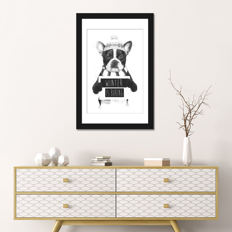 « winter is ennuyeuse », impression sur toile tendue, H 24 po x l 16 po x P 1 po, Papier d'art encadré noir, Blanc