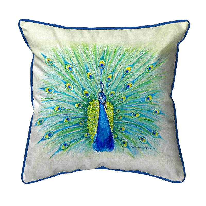 Small Peacock Print Indoor/Outdoor Square Pillow