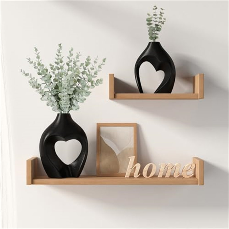 Heart Shaped Ceramic Vase Set of 2, Black Decorative Vases for Home Decor, Black
