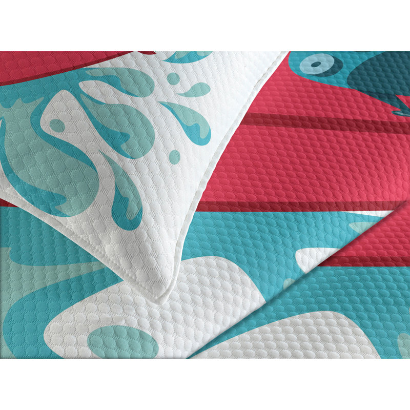 Ensemble de couvre-lit Ambesonne Ride the Wave Surfer Octopus bleu pétrole / turquoise