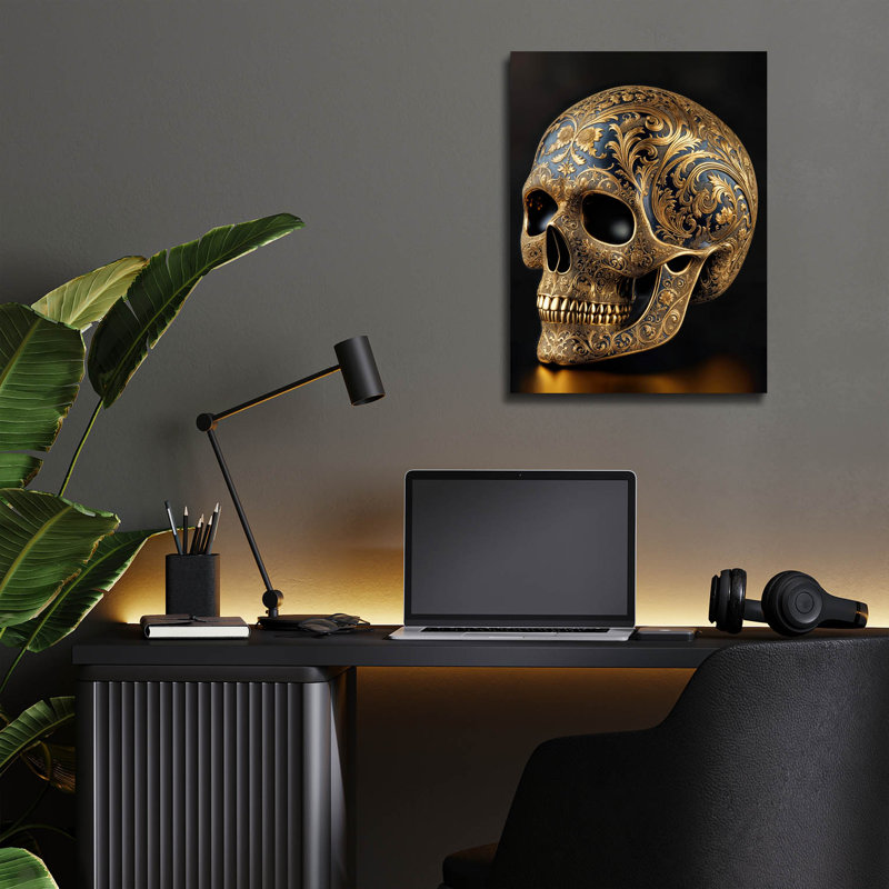  'Golden Skull' by Rey Klimt Acrylic Glass Wall Art, 12" x 16", 16" H x 12" W x 0.13" D