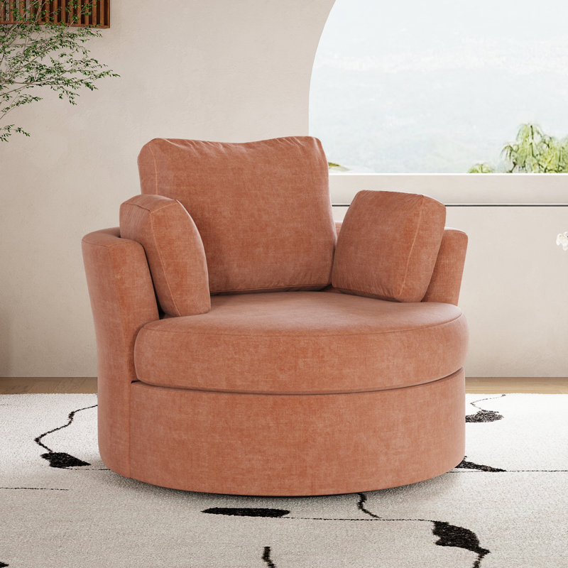 42.1" Wide Slipcovered Swivel Barrel Chair, Orange