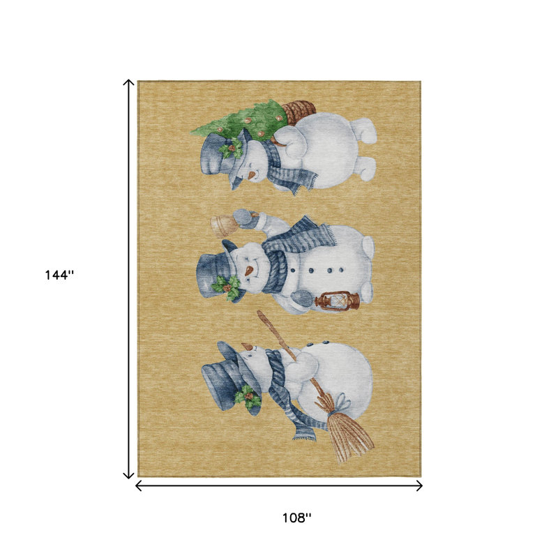 Tapis intérieur lavable bonhomme de neige bleu denim et ivoire 9 pi x 12 pi doré