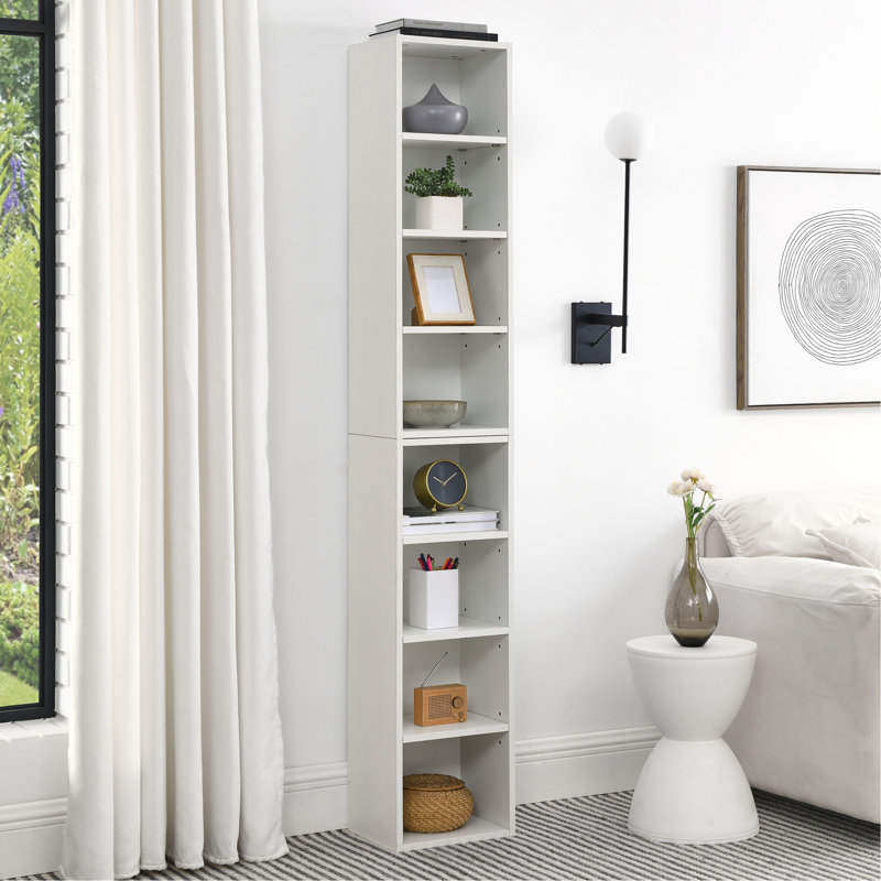 8-Tier Media Tower Rack, CD DVD Slim Storage Cabinet With Adjustable Shelves, Tall Narrow Bookcase Display Bookshelf For Home Office,Multi-Functional Double-Decker Bookcase