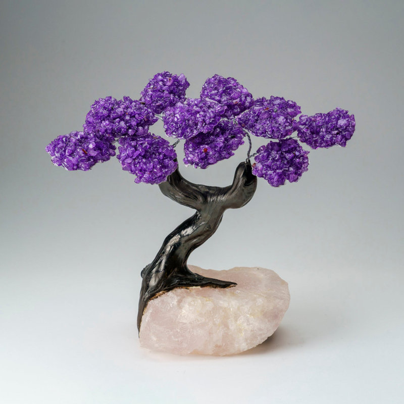 Custom - Amethyst Clustered Gemstone Tree On Rose Quartz Matrix (The Protection Tree)