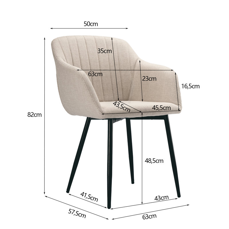 Ohio Modern Upholstered Dining Chairs with Metal Legs, Beige Linen, 2