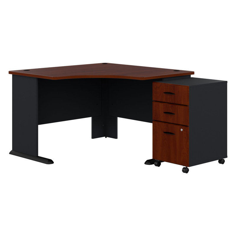 Bureau de direction en L Series A avec caisson mobile à 3 tiroirs, Cerisier Hansen