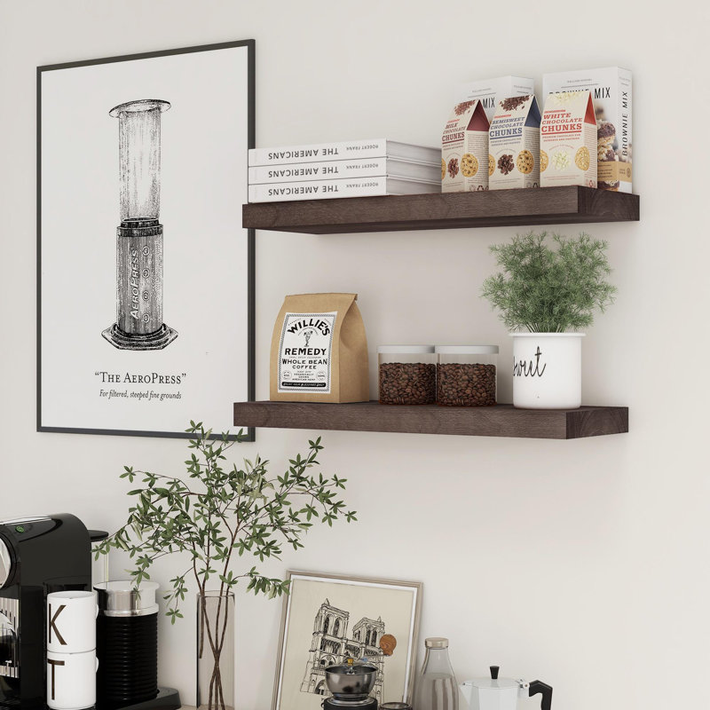Desseray Set of 2 Reclaimed Elm Floating Shelves, 1.5" H x 24" W x 8" D, Walnut