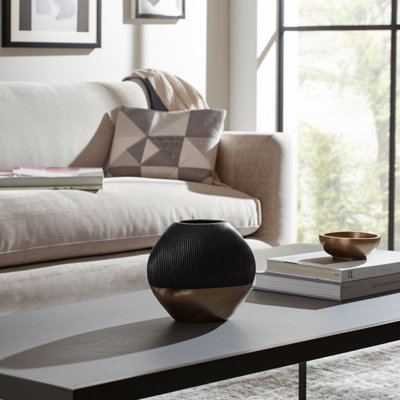 Modern Hammered Metal Table Vase for Home Decor - Sculptural Round Flower Vase for Living Room, Bookshelf, and Entryway