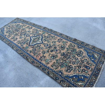 38.2x114.2 Inch Beige Wool Patchwork Runner Rug, Classic Style Runner Rug