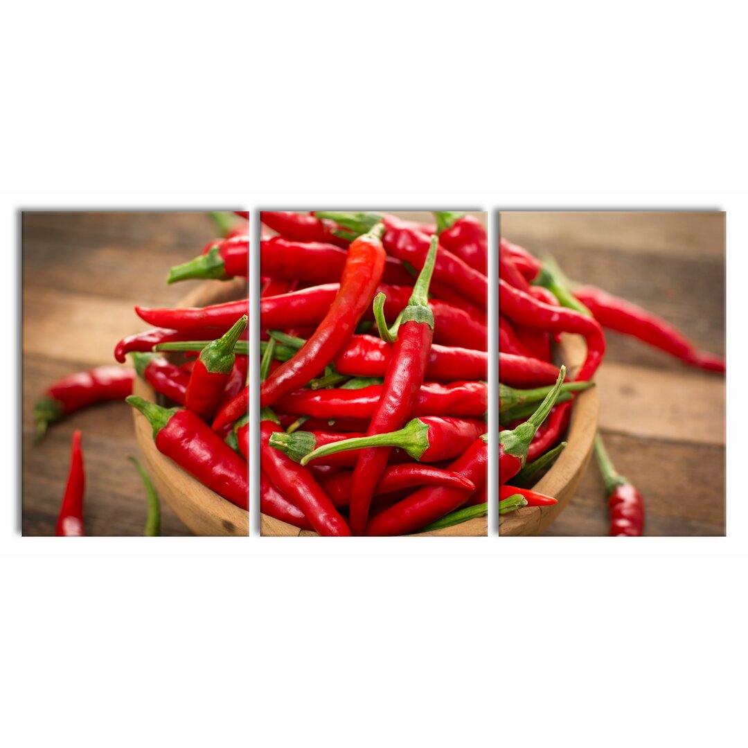 3-tlg. Leinwandbilder-Set Spicy Chilly Peppers