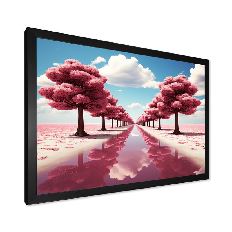 «Pink Tree Path Universe In Parallel - Science Fiction», art mural, Cadre d'angle fermé noir, H 12 po x l 20 po x P 1 po