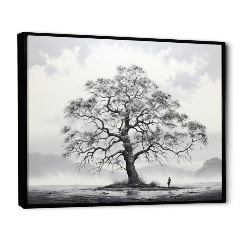 «White Grey Tree Mystique Landscape», impressions murales florales, Cadre flottant noir, H 30 po x l 40 po x P 1,5 po