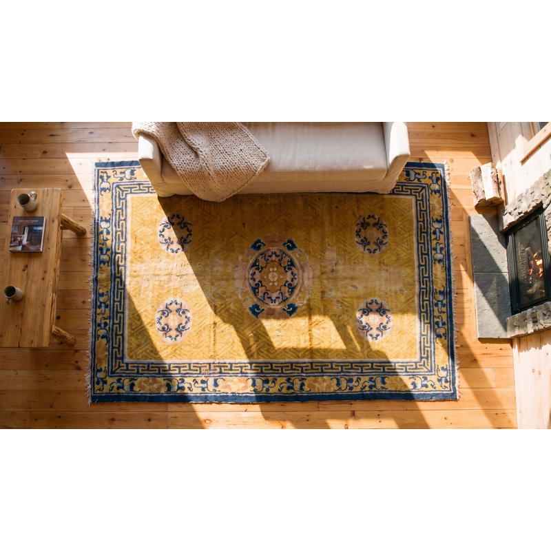 Tapis de couloir antique en laine jaune