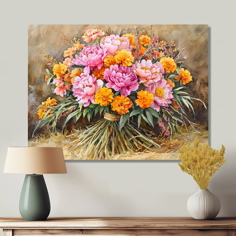 Été, bouquet de pivoines II - impressions de toiles de pivoines, H 30 po x l 40 po, Toile tendue