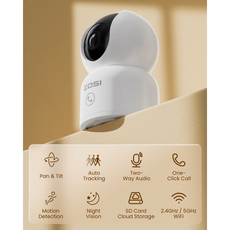 3MP Indoor Wifi 360° PTZ Security Camera for Baby /Pet with 2-way Talk, One-Click Call, Remote View