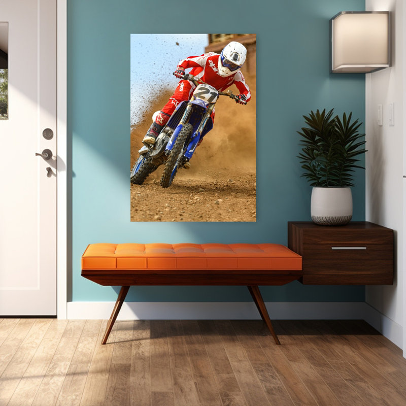 Motocross Rider Kick Dust, impression d'art mural contemporain, H 48 po x l 32 po