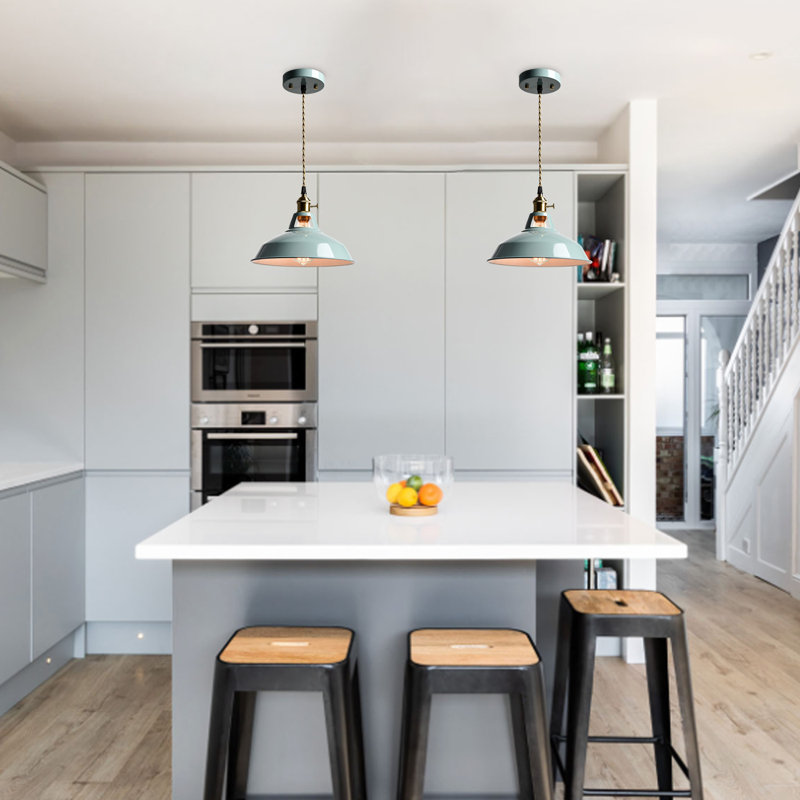 Luminaire suspendu moderne avec abat-jour de grange, Vert mer