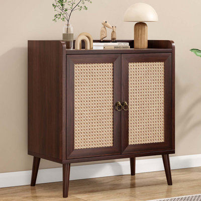 Medieval Style Buffet Cabinet With Rattan Doors And Baffle Strip Design For Large Flexible Storage In Dining Living Room Hallway