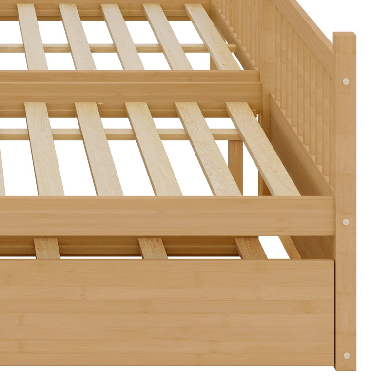 Bunk Bed With Trundle, Featuring Ladder And Guardrails, White Oak