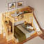 Lit superposé avec escalier de rangement, tablette, glissade et garde-robe-281361472