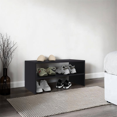 Organisateur de chaussures pour petit espace, 23,6 de large, trois ouvert, panneau de particules noir, et conception simple à nettoyer