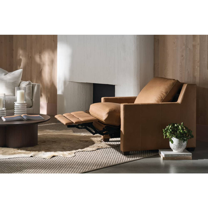 Sylvie Leather Zero Wall Power Recliner, Medium Wood